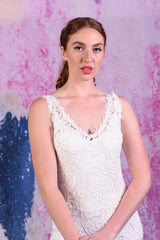 model wearing dani lee dress with slip.