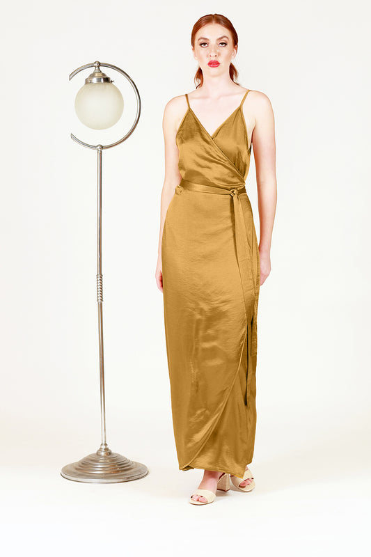 jade bridesmaid maxi wrap dress in gold