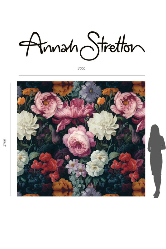 Midnight Floral Waltz Floral Mural Wallpaper - 2.7m x 3m