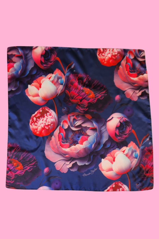 AS Square Neck Scarf - Navy Peony