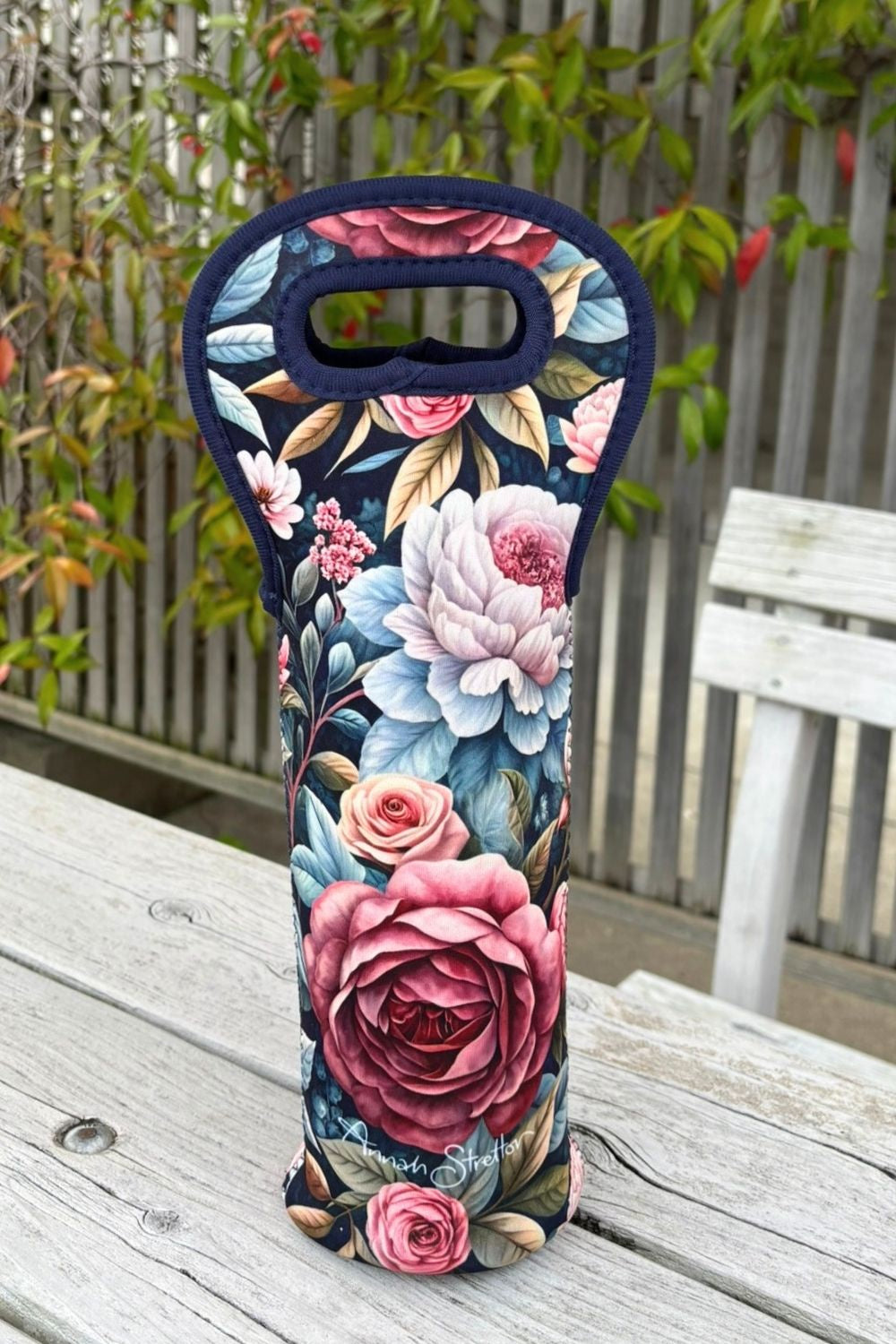 Spring Serenade floral neoprene wine cooler bag Annah Stretton