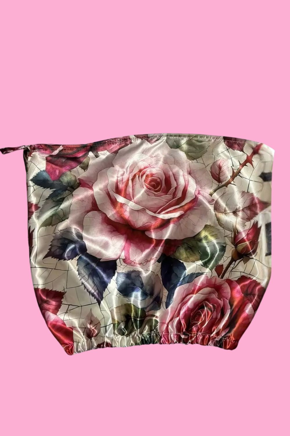 AS Roll Top Shower Cap in Heart Rose floral print by Annah Stretton