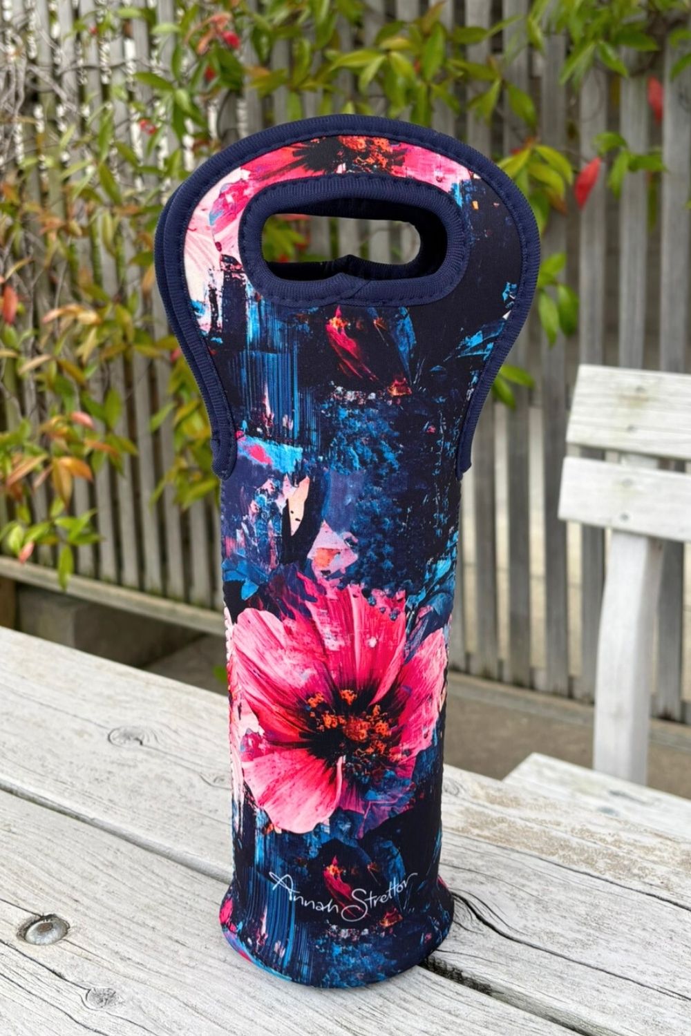 Garden Glitch floral neoprene wine cooler bag Annah Stretton