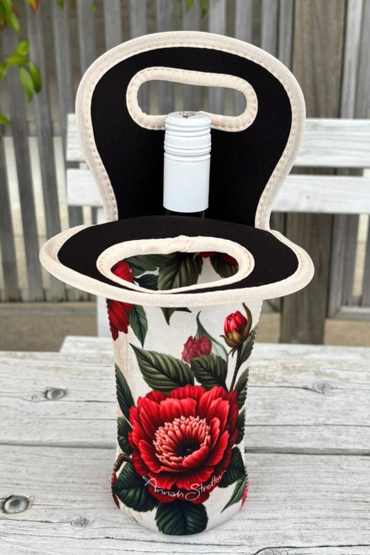 Vintage Ruby insulated wine bottle carrier floral design