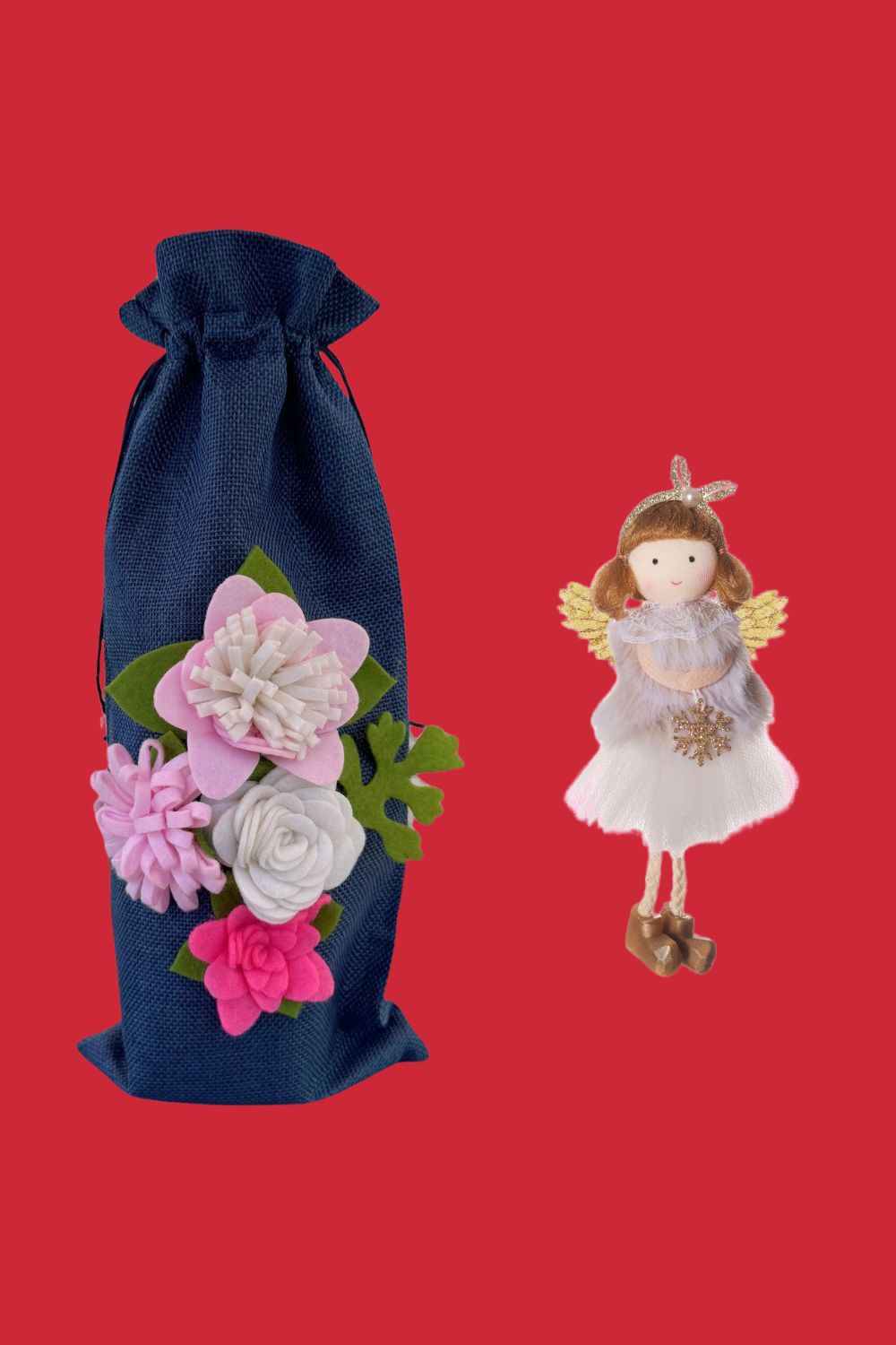 Annah Stretton Navy Wine Gift Bag and Angel set