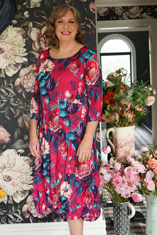 Nancy Pleated Dress - Blooming Love  - SALE