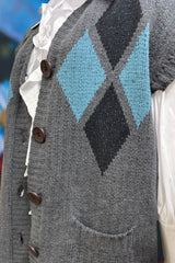 Layering vest womens winter knit teal argyle