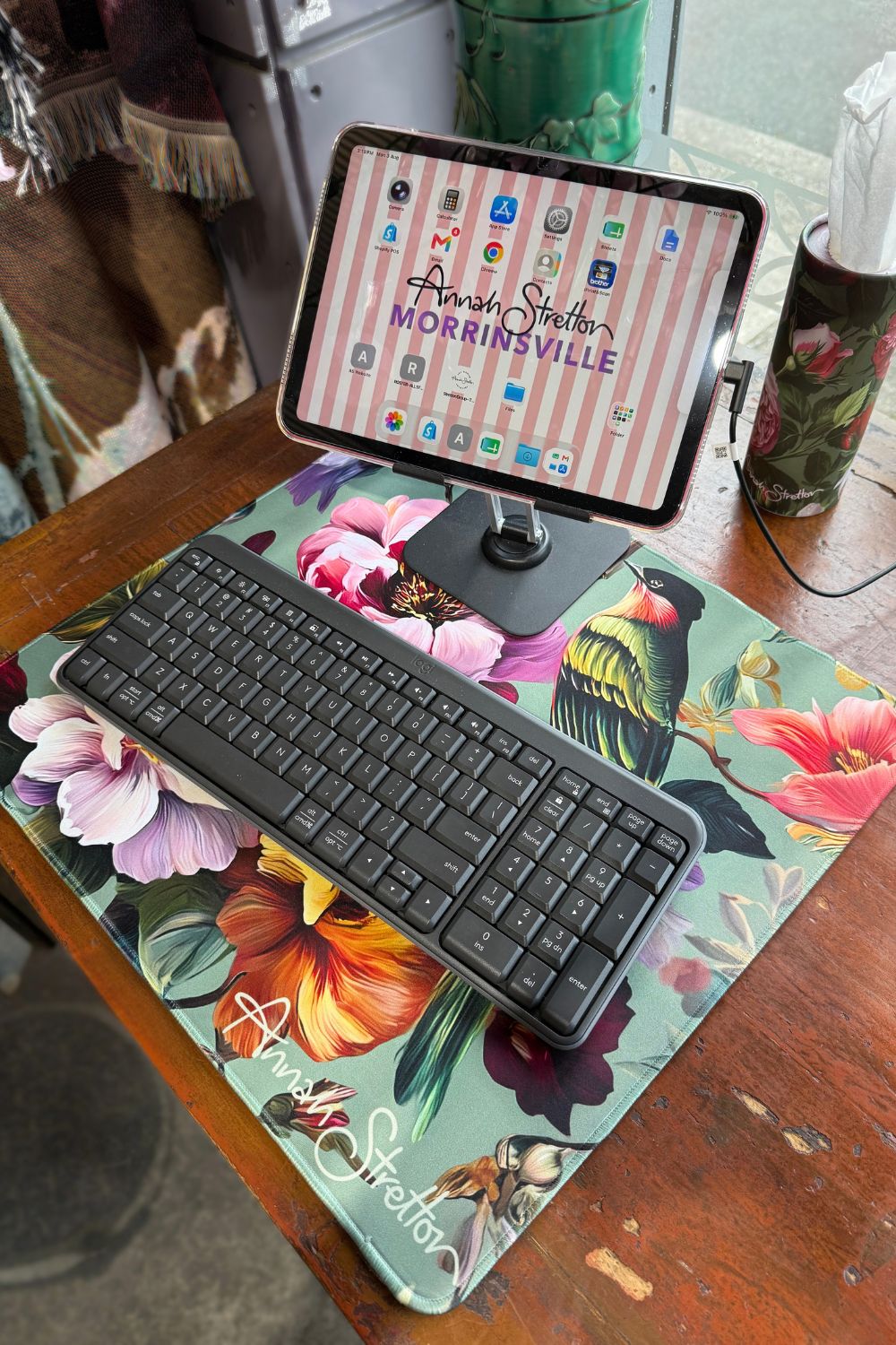 Mini Desk Mat - Peony Aviary