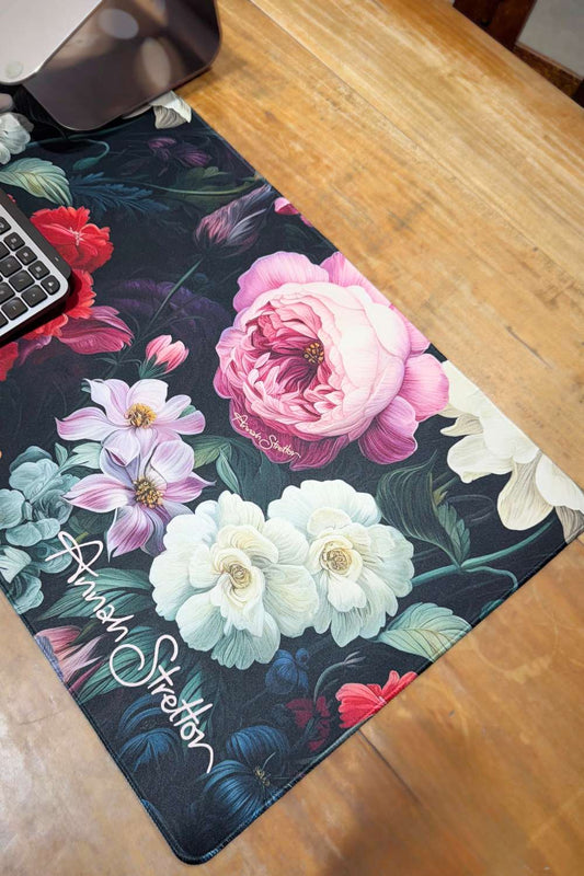Close-up Midnight Floral Waltz print desk mat – floral design