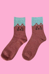 Cosy Blend Cat Socks - Includes Wool - Candy - Multi Pack Of 3