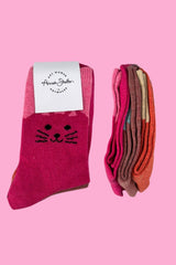 Cosy Blend Cat Socks - Includes Wool - Candy - Multi Pack Of 3