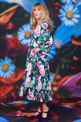 Mid length dress with frill sleeves