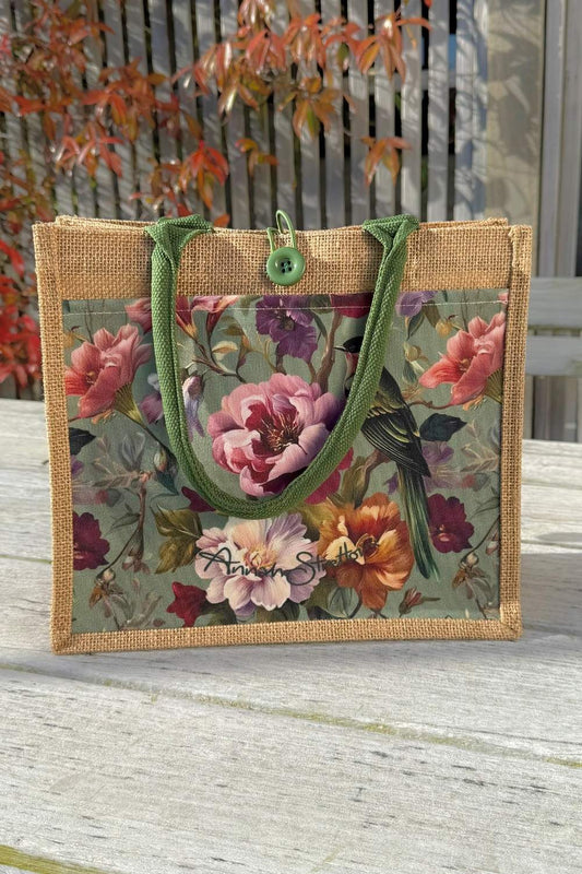 Peony Aviary  Mini Jute Bag