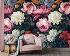 Midnight Floral Waltz Floral Mural Wallpaper - 2.7m x 3m