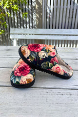 Womens winter slippers floral print fluffy lining