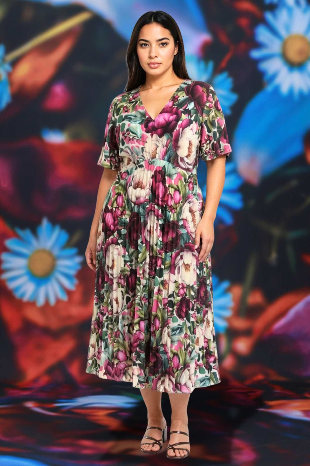 Crimson Grace floral pleated dress women