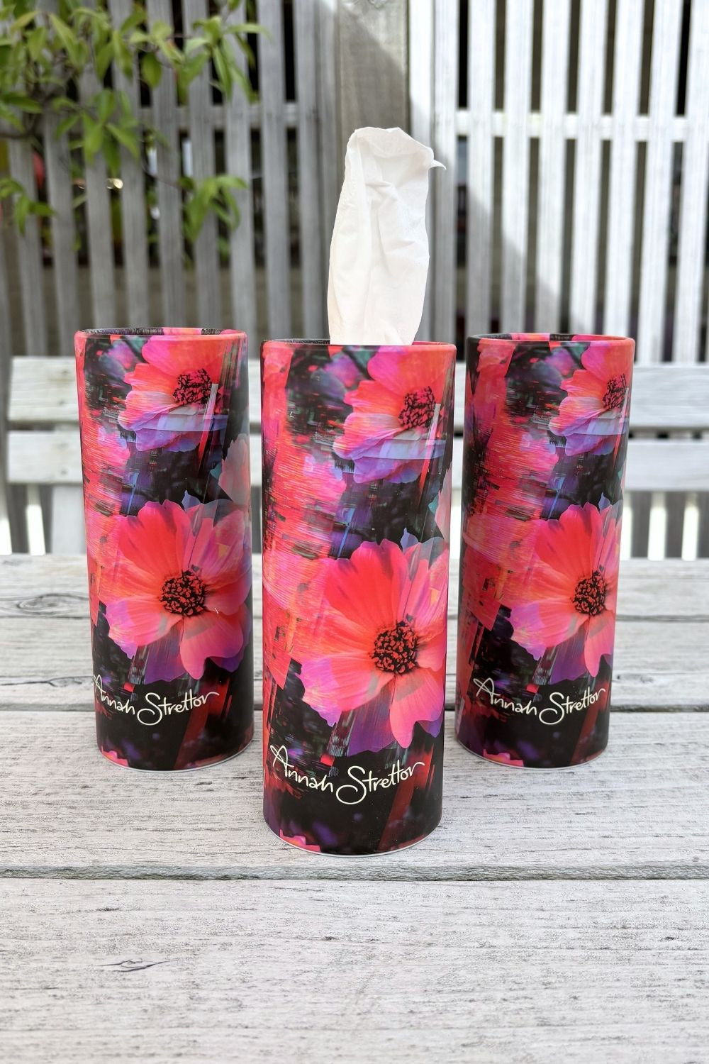 Fractured Florals printed car tissue holder Annah Stretton