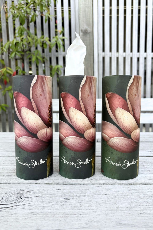 Annah Stretton Magnolias Mist tissue cylinder floral car tissues