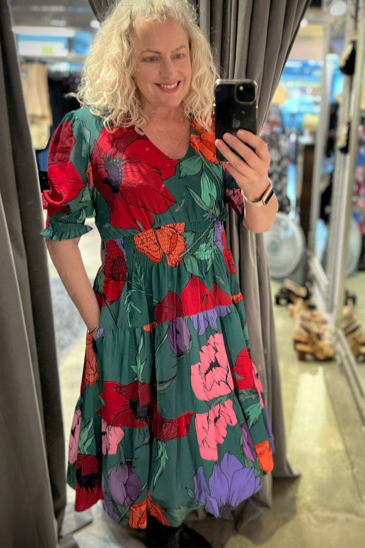 Dolly Dress - Green Poppies