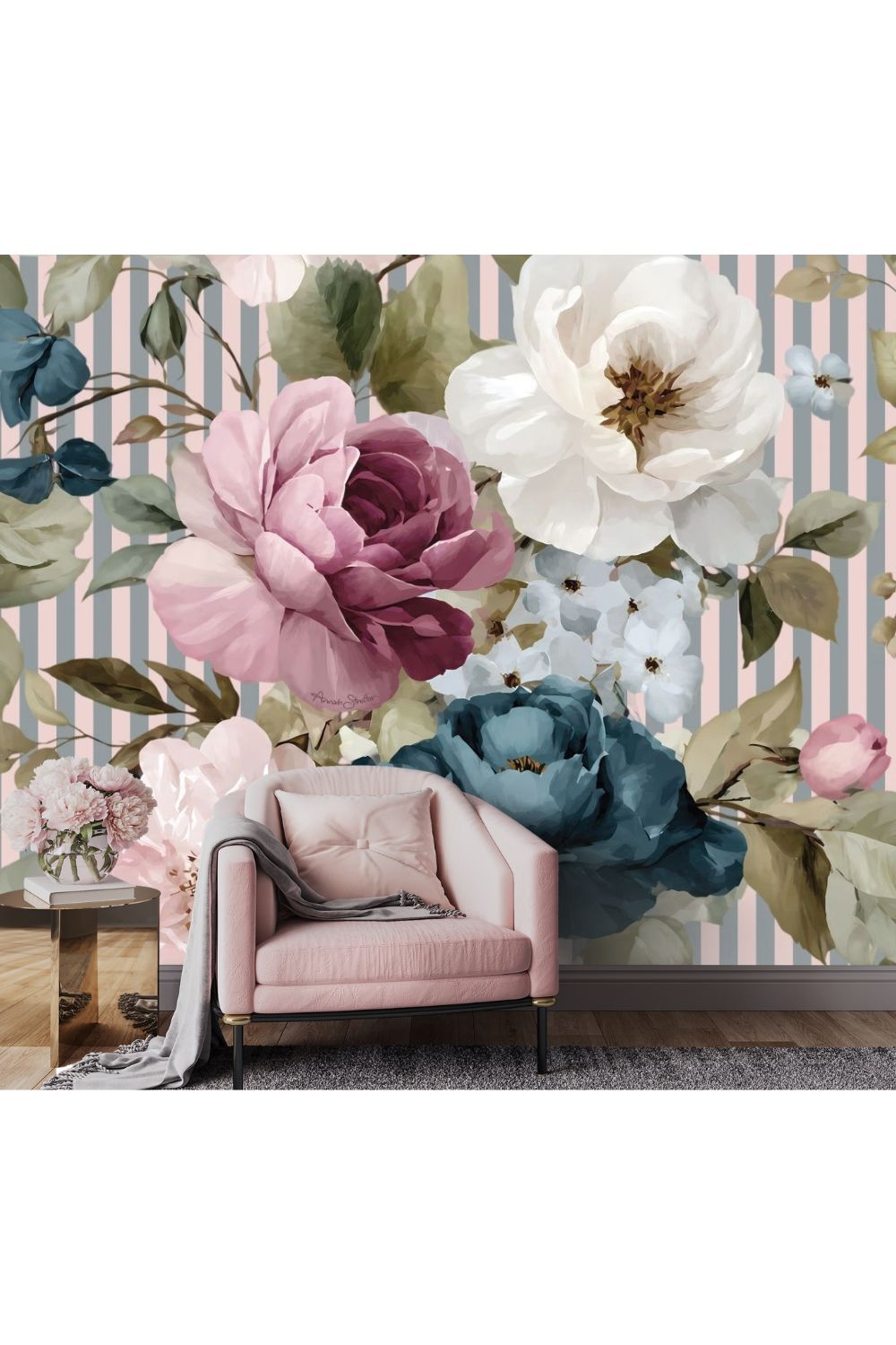 Vine Party Stripe Mural Wallpaper - 2.7m x 3m