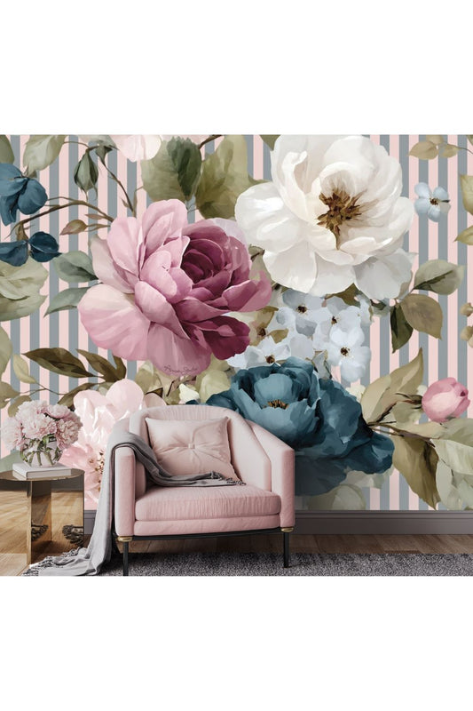 Vine Party Stripe Mural Wallpaper - 2.7m x 3m