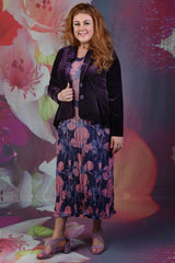 Model wearing the purple Ady Grace jacket by Annah Stretton