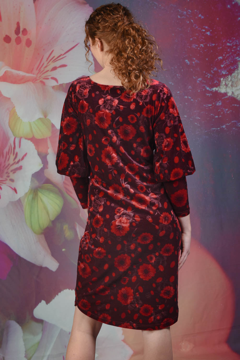 Amber Velvet Dress - Red Floral Spot