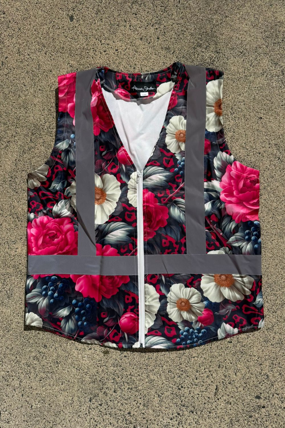 Floral reflective safety vest for cycling and walking