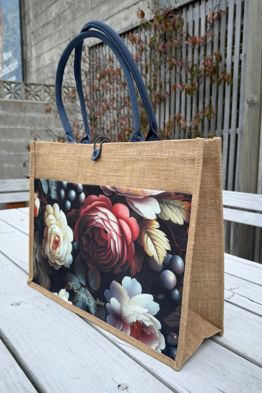 reusable floral jute tote – Annah Stretton Fruitful Rose