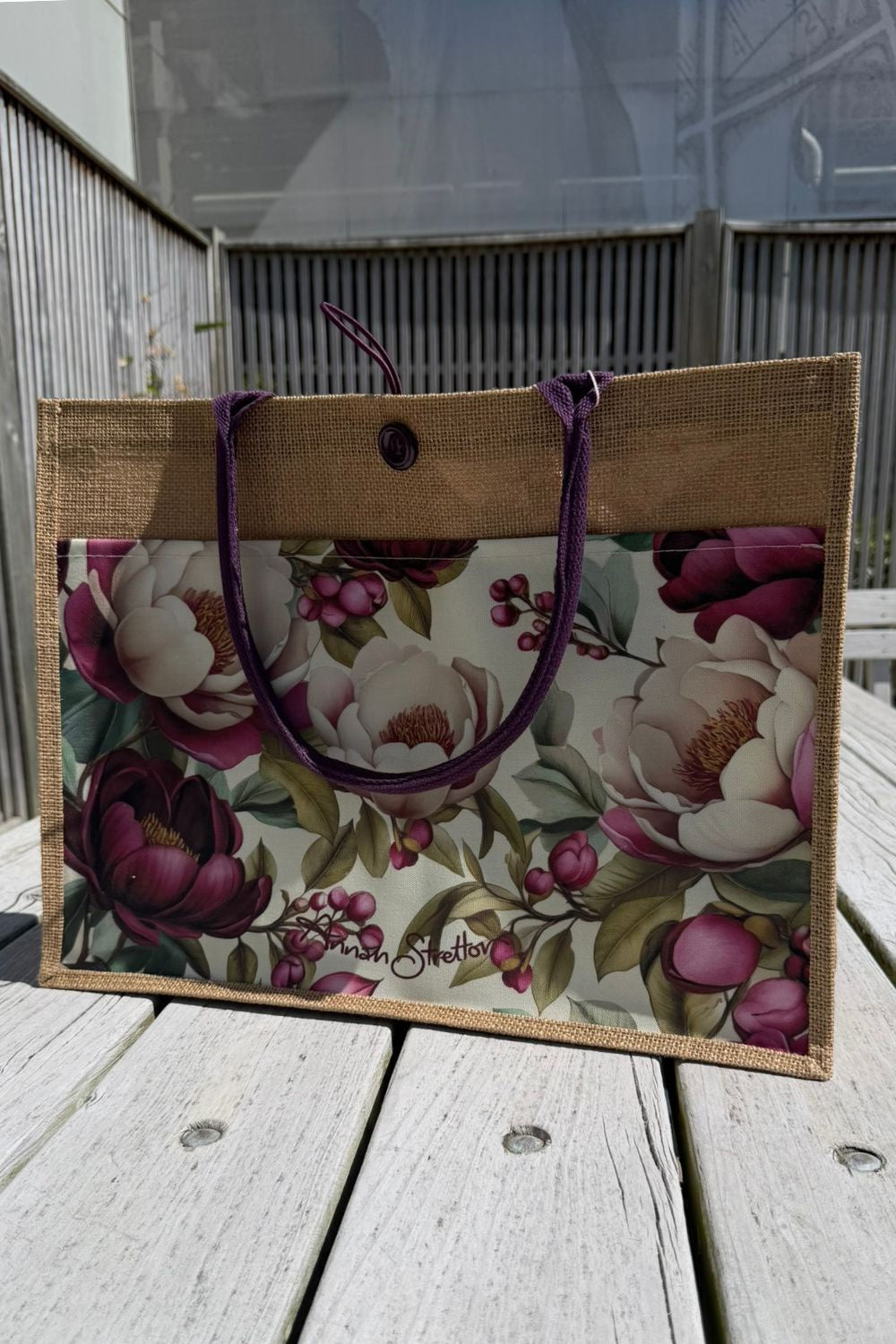 Jute Bag - Crimson Whisper