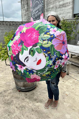 The Tropical Umbrella that's part of the Tropical Escape pack, being held by Annah Stretton