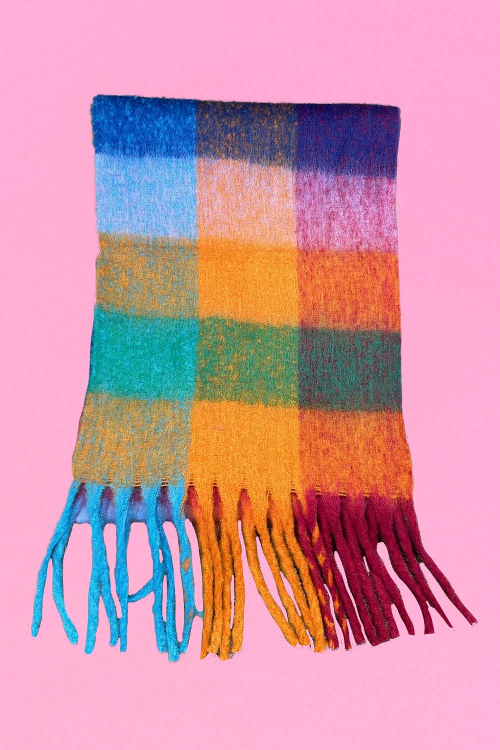 Close-up of the Aurora Scarf's multi-coloured pattern