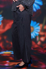 Navy stripe linen wide leg pants