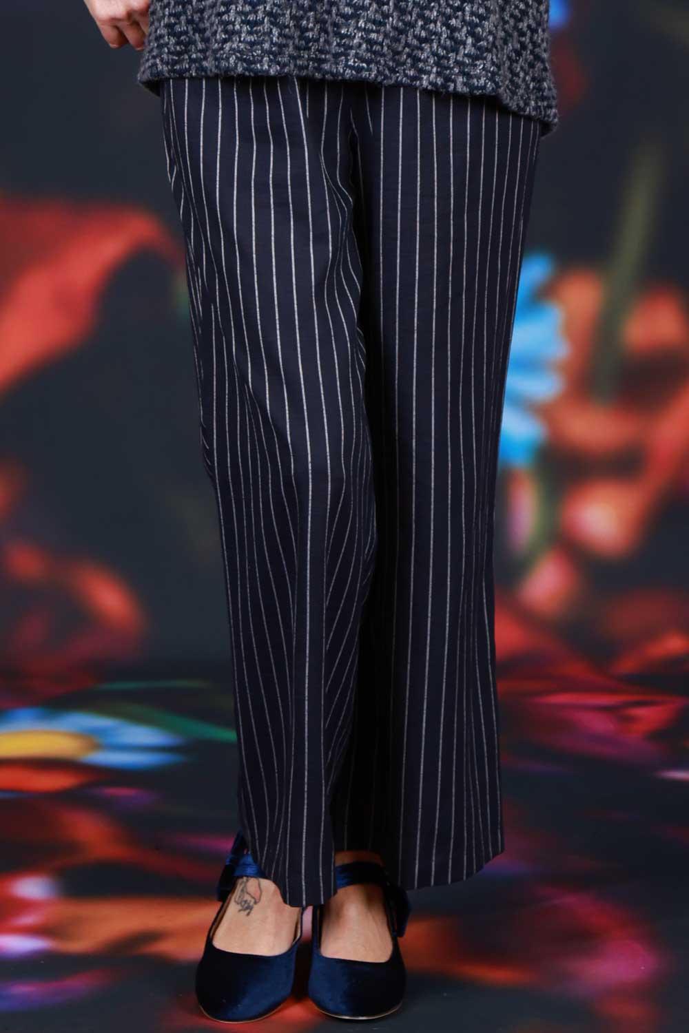 Annah Stretton navy stripe work pants