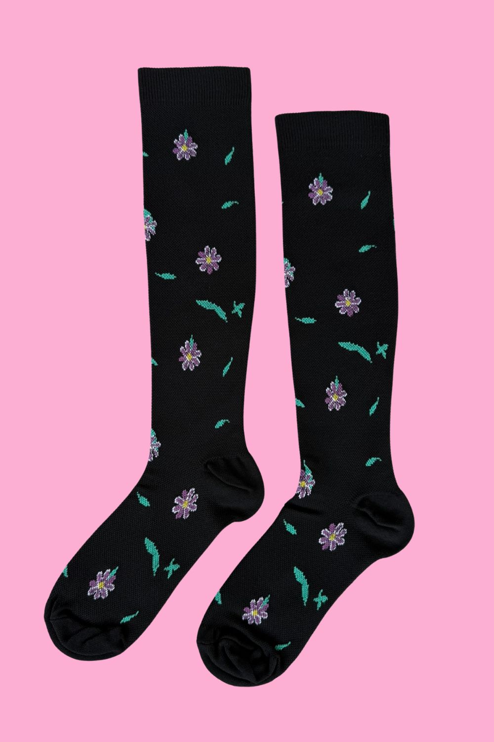 Black Floral Compression Socks by Annah Stretton