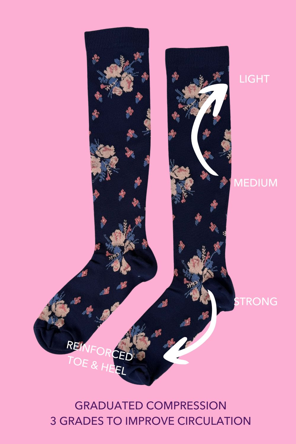 Navy Petals Graduated Compression Socks for Women