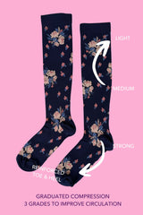 Navy Petals Graduated Compression Socks for Women