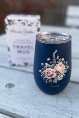 Garden of Grace insulated travel mug with floral design