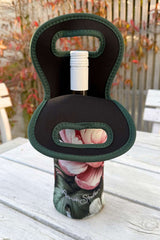 Floral Insulated Wine Carrier Green and Pink Print