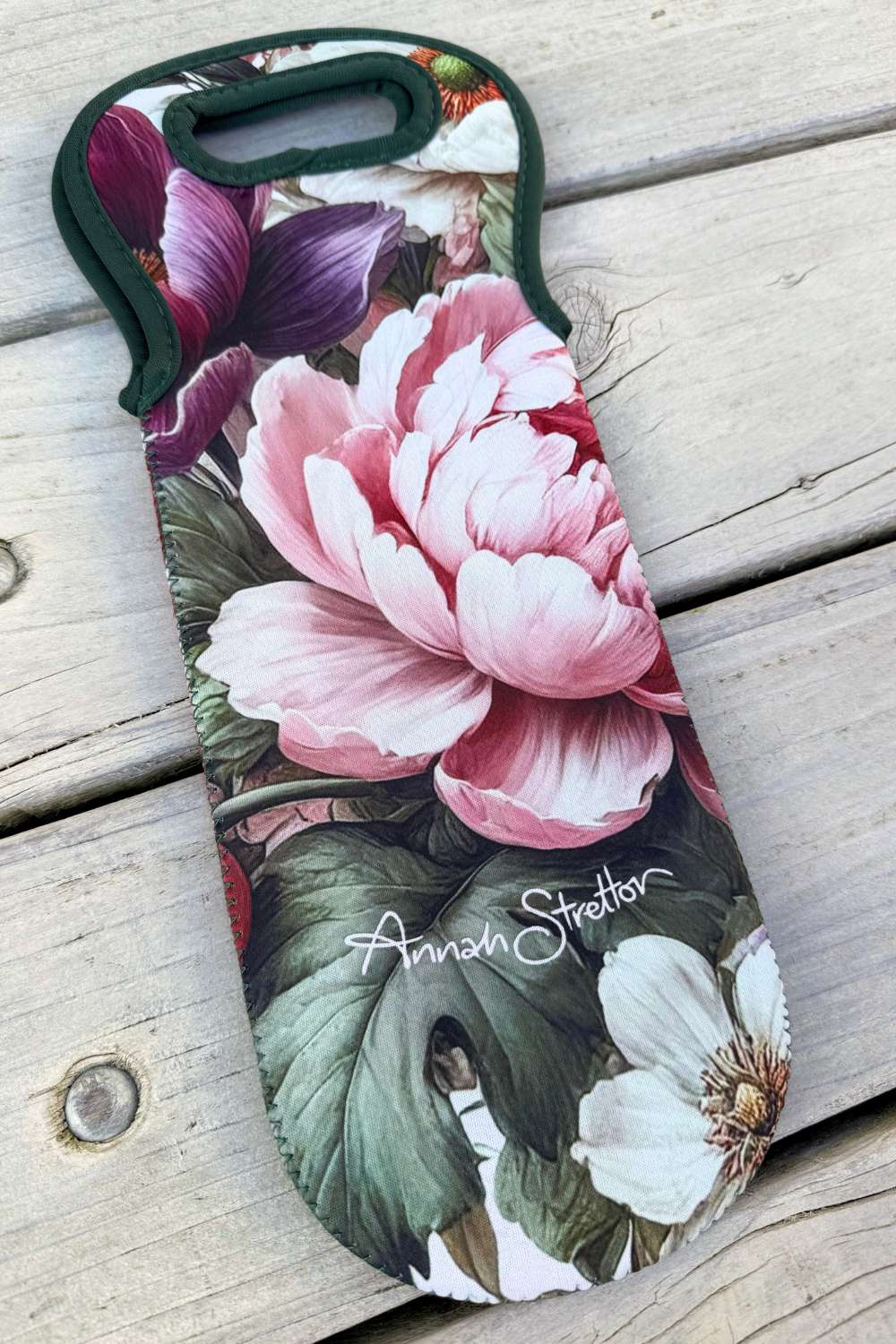 Reusable Neoprene Wine Tote Floral Design
