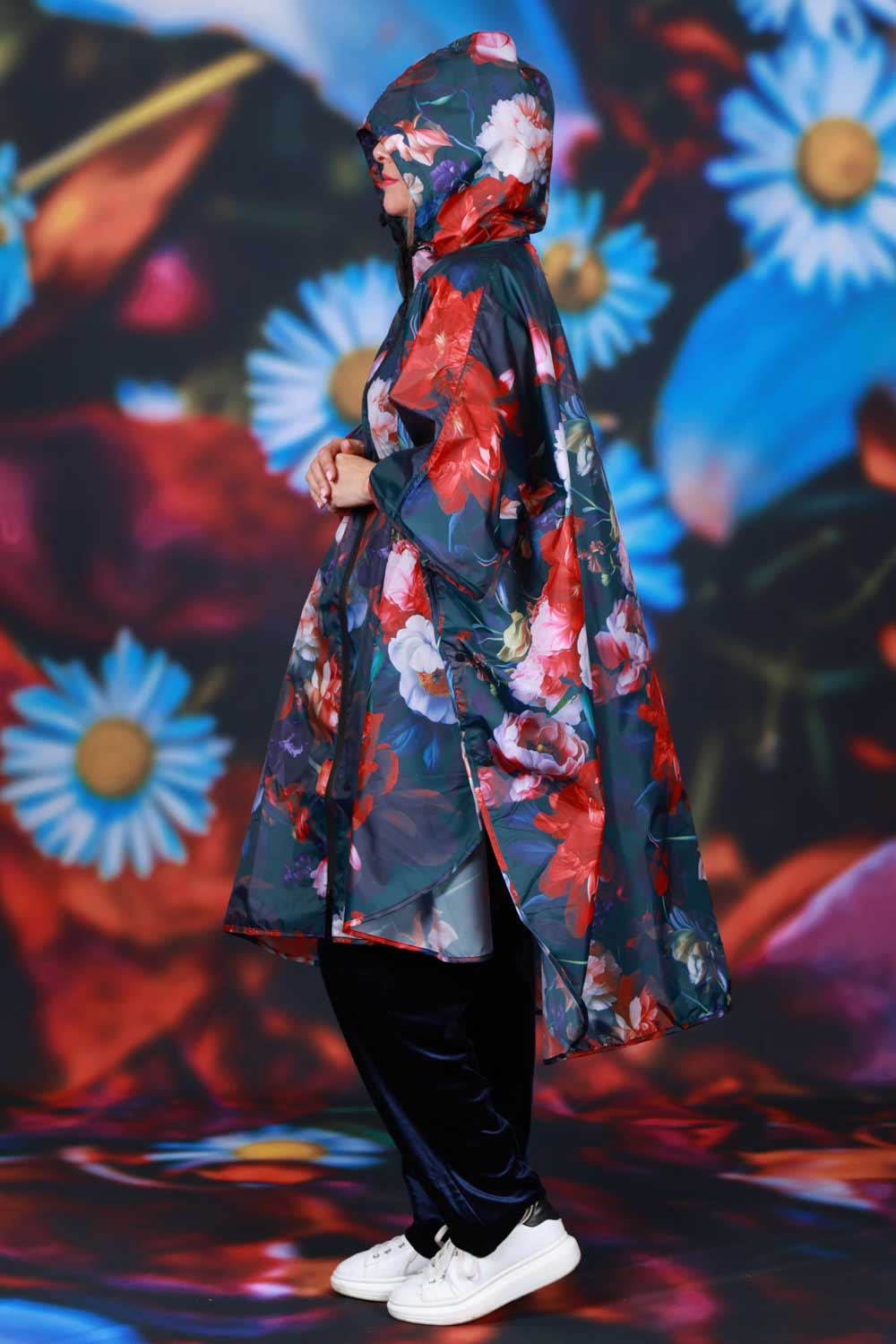 Annah Stretton Rain Poncho Petal Chorus Hood Up
