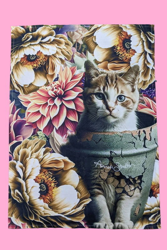 AS Tea Towel - Floral Pot Cat