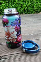 AS Water Bottle With Handle - Dark Peonies