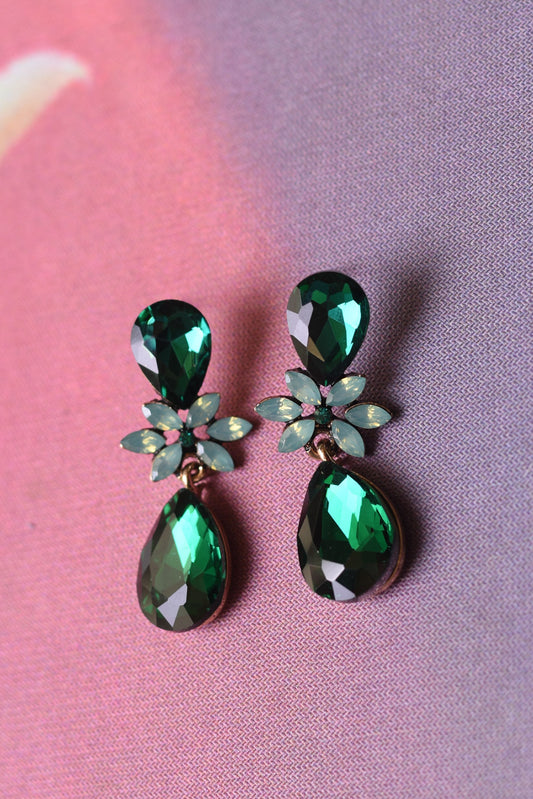 Bejewelled Drop Earrings - Emerald