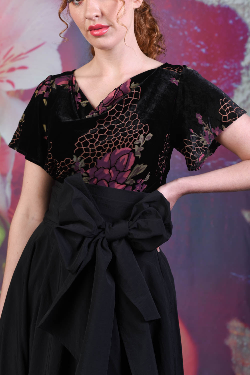 Model wearing Bijou Eden Top - Black Floral by Annah Stretton