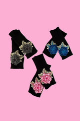 Bloom Fingerless Mittens - Black Rose