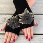 Bloom Fingerless Mittens - Black Rose