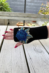 Bloom Fingerless Mittens - Blue Rose