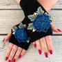 Bloom Fingerless Mittens - Blue Rose