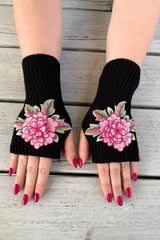 Bloom Fingerless Mittens - Pink Rose